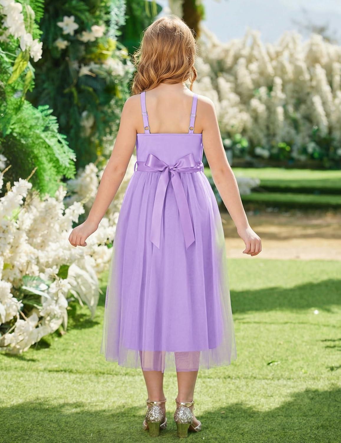 image:imageArshiner Flower Girl Dress Spaghetti Strap Tulle Long Formal Wedding Pageant Party Fancy Princess Ball Gown DressesLight Purple