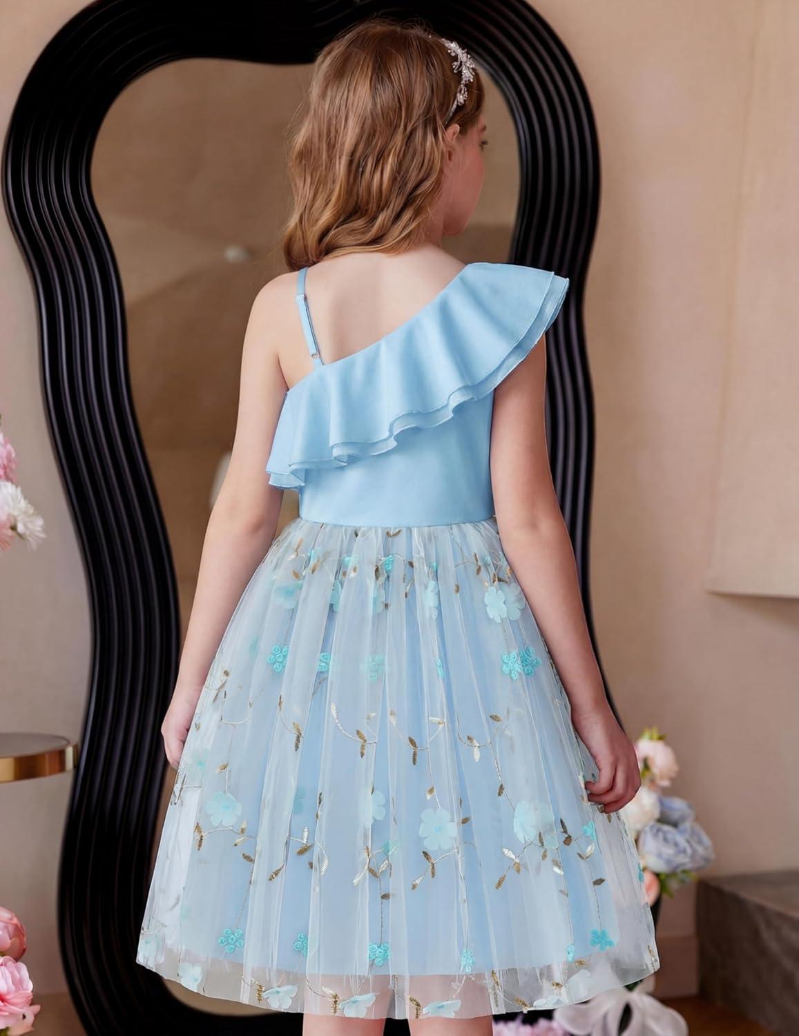 image:imageArshiner Girls Dresses Ruffle Trim Off Shoulder Formal Wedding Party Fancy Summer Tulle Dress for 614 YearsBlue Floral