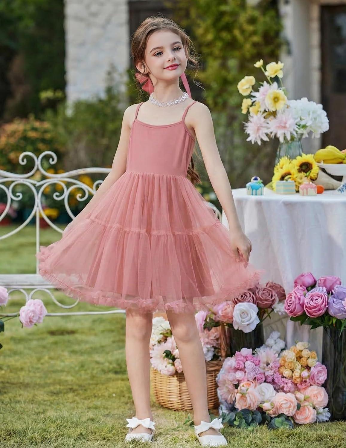 image:imageArshiner Toddler Baby Girl Birthday Princess Dress Girls Spaghetti Strap Tulle Tutu Dresses Summer Mini Sundress 18YDusty Pink Dot Tulle