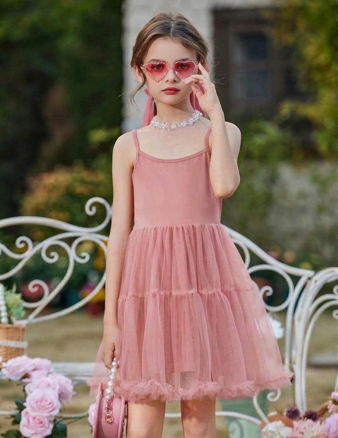 image:imageArshiner Toddler Baby Girl Birthday Princess Dress Girls Spaghetti Strap Tulle Tutu Dresses Summer Mini Sundress 18YDusty Pink Dot Tulle