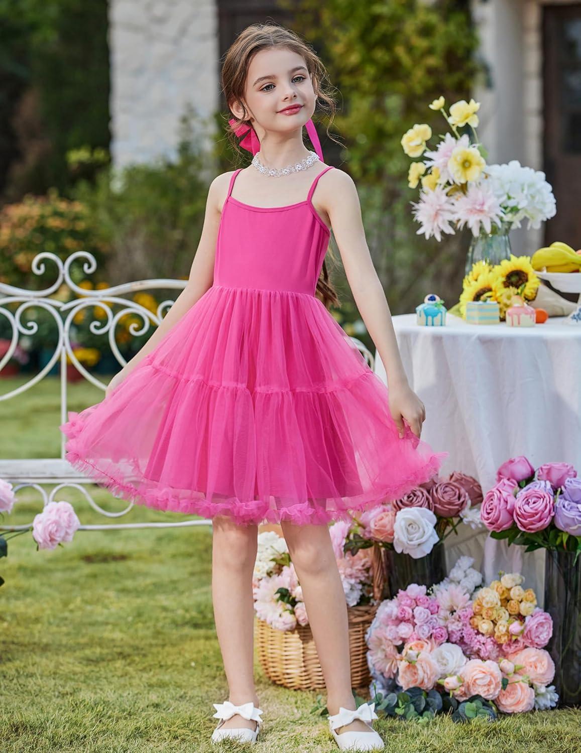 image:imageArshiner Toddler Baby Girl Birthday Princess Dress Girls Spaghetti Strap Tulle Tutu Dresses Summer Mini Sundress 18YHot Pink