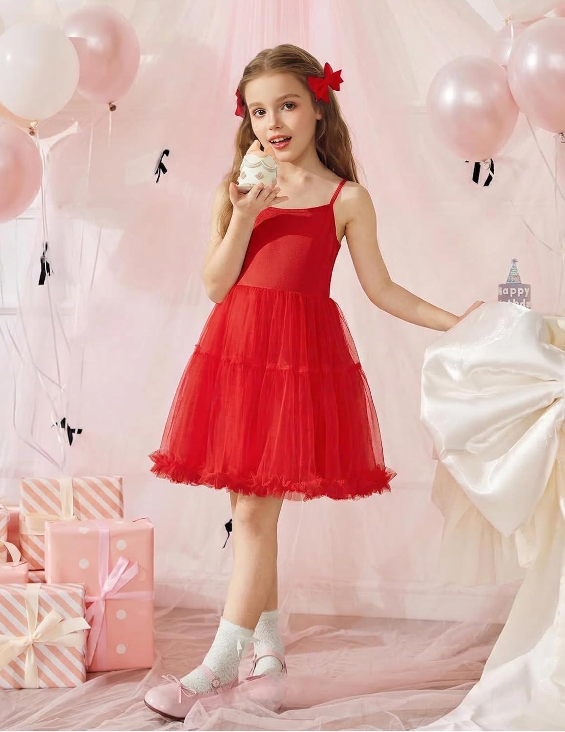 image:imageArshiner Toddler Baby Girl Birthday Princess Dress Girls Spaghetti Strap Tulle Tutu Dresses Summer Mini Sundress 18YRed