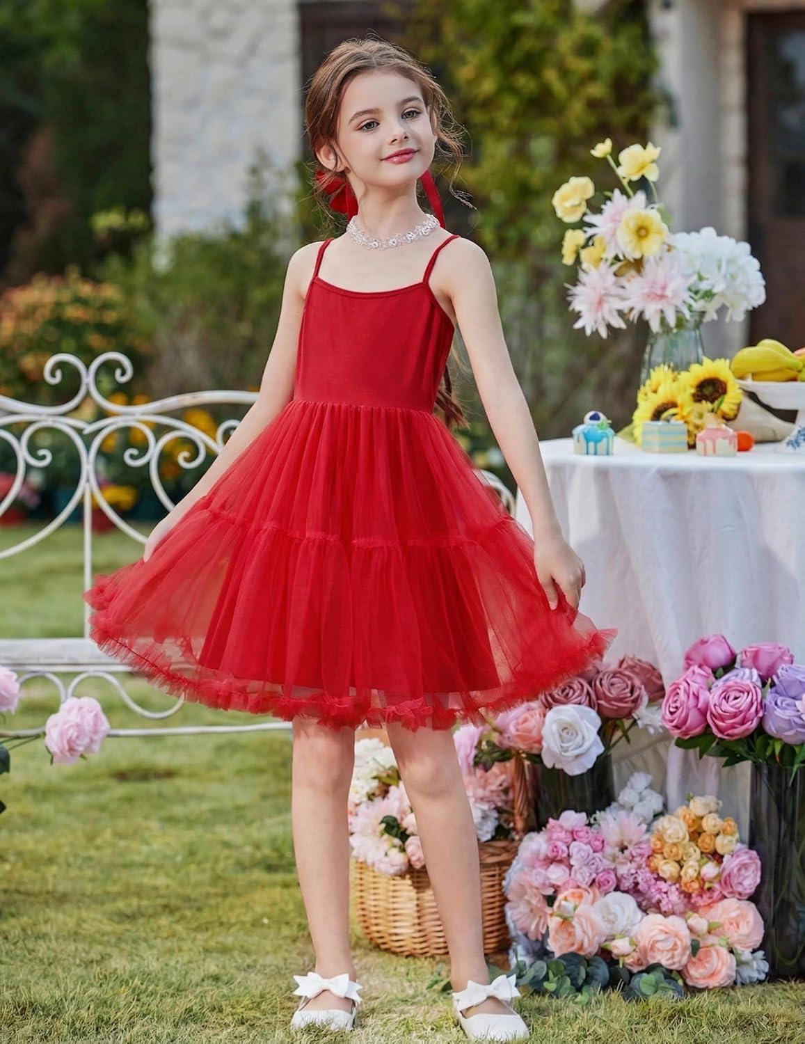 image:imageArshiner Toddler Baby Girl Birthday Princess Dress Girls Spaghetti Strap Tulle Tutu Dresses Summer Mini Sundress 18YRed