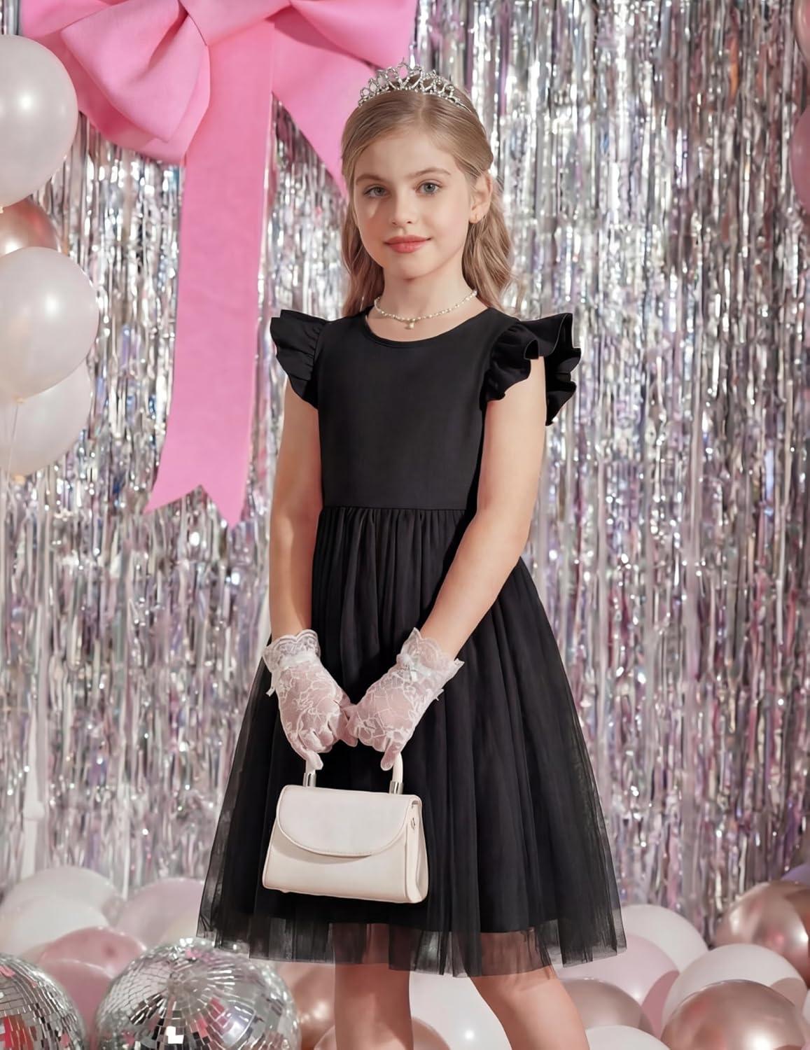 image:imageArshiner Toddler Flower Girl Dress VBack Bowknot Birthday Party Formal Ball Gown Prom Tulle DressesBlack