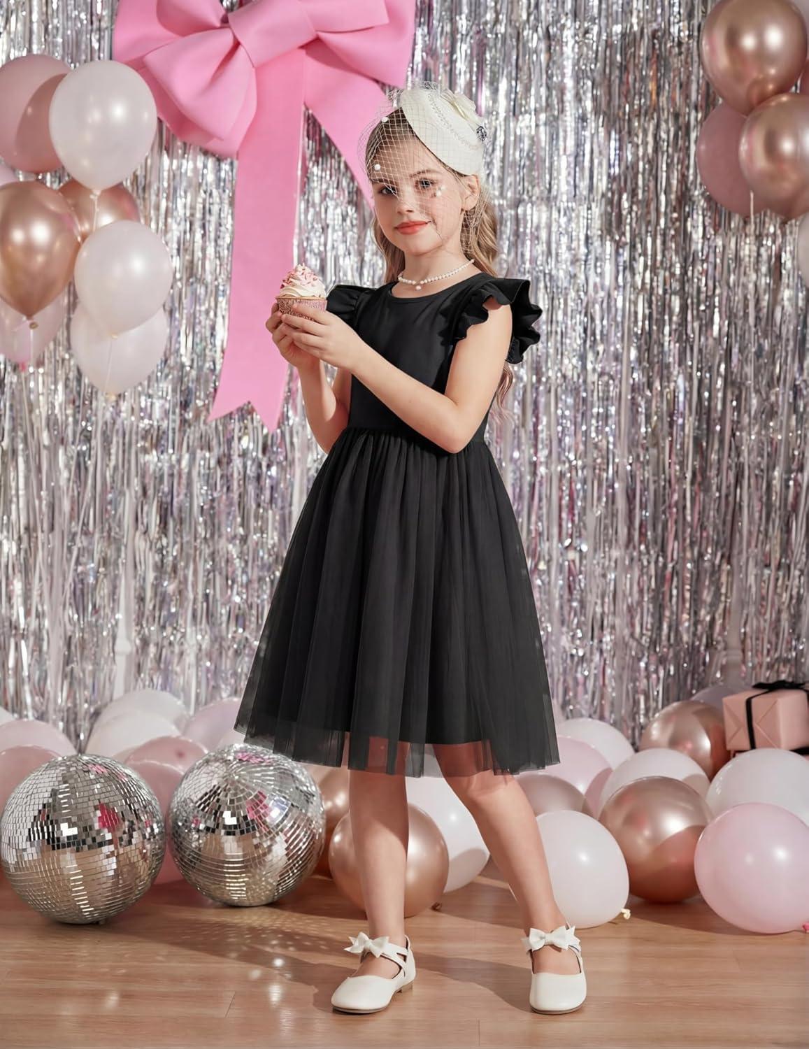 image:imageArshiner Toddler Flower Girl Dress VBack Bowknot Birthday Party Formal Ball Gown Prom Tulle DressesBlack