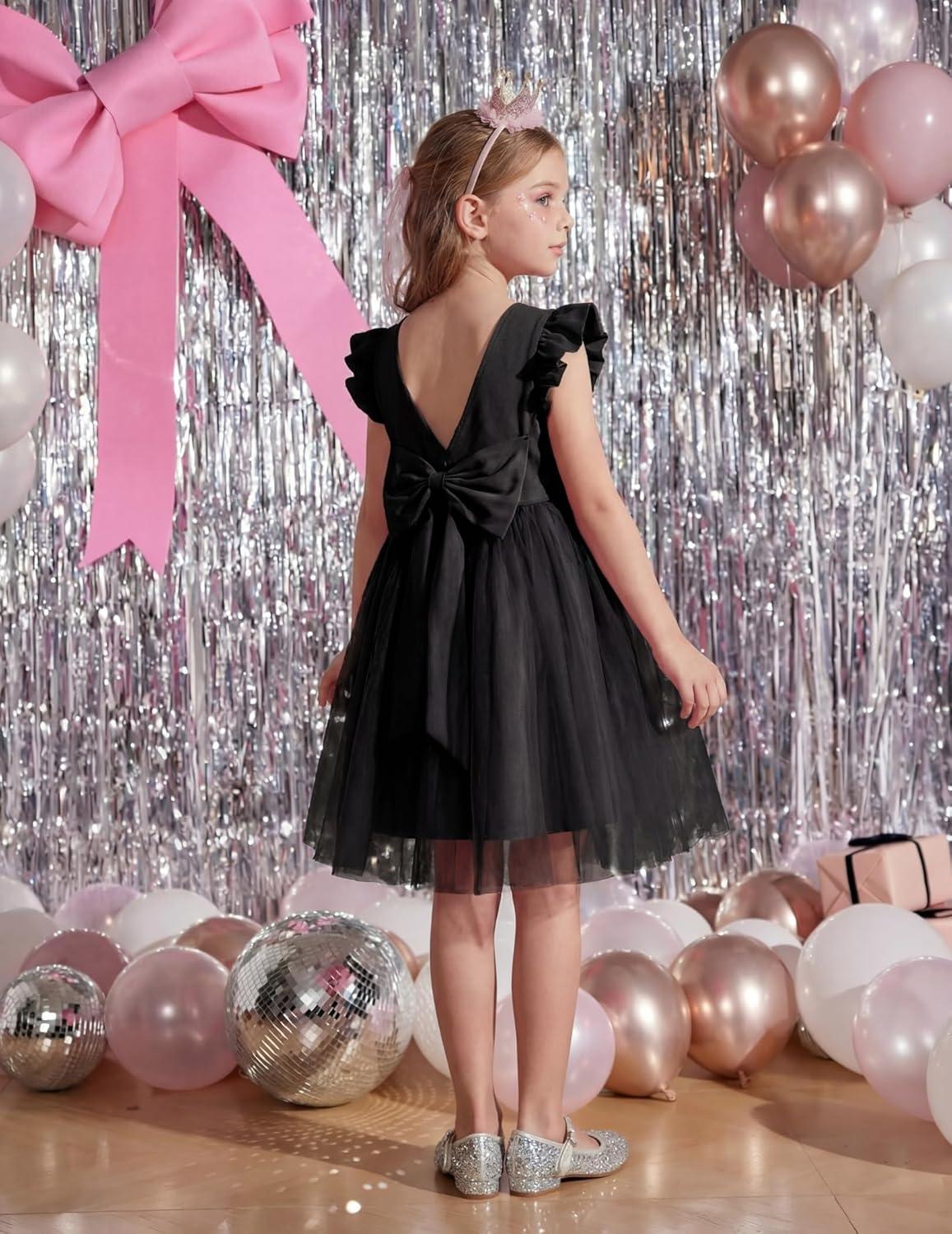 image:imageArshiner Toddler Flower Girl Dress VBack Bowknot Birthday Party Formal Ball Gown Prom Tulle DressesBlack