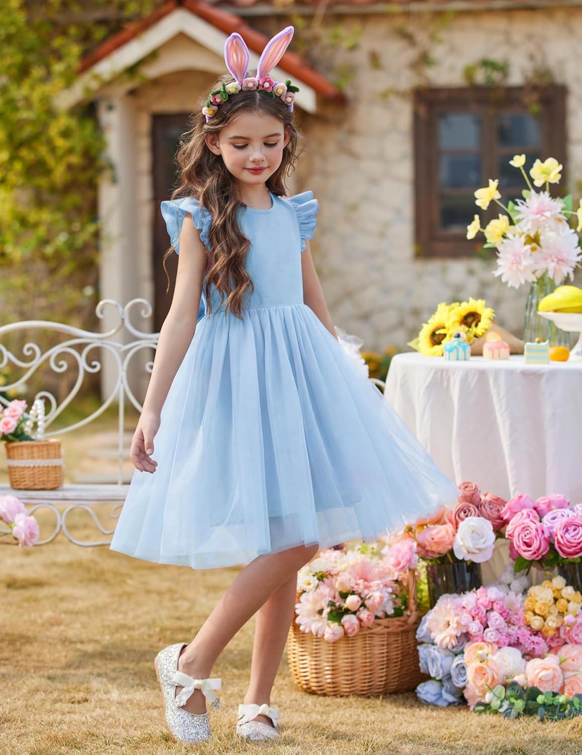 image:imageArshiner Toddler Flower Girl Dress VBack Bowknot Birthday Party Formal Ball Gown Prom Tulle DressesBlue