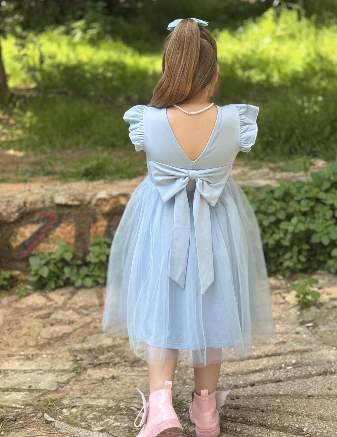 image:imageArshiner Toddler Flower Girl Dress VBack Bowknot Birthday Party Formal Ball Gown Prom Tulle DressesBlue