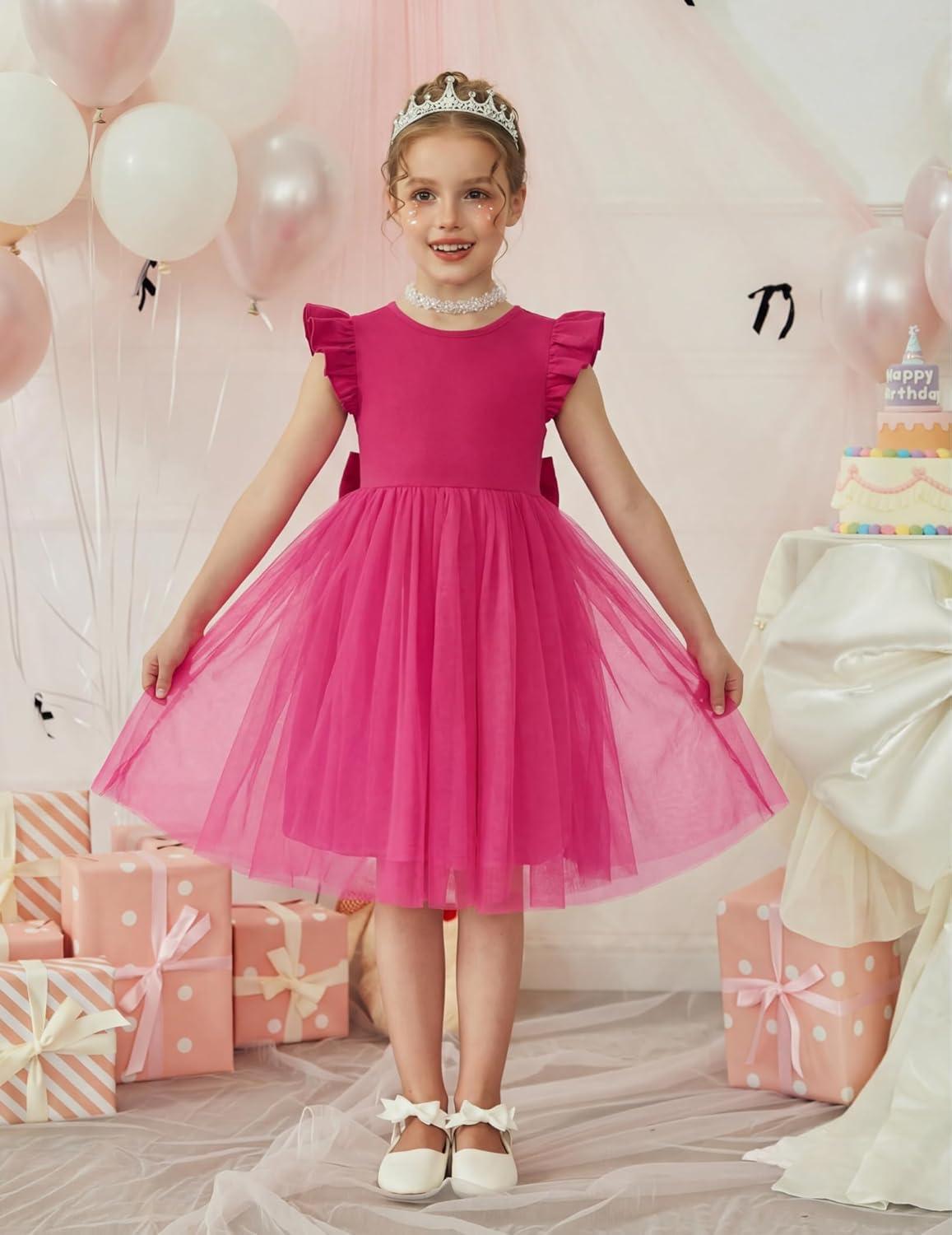 image:imageArshiner Toddler Flower Girl Dress VBack Bowknot Birthday Party Formal Ball Gown Prom Tulle DressesHot Pink