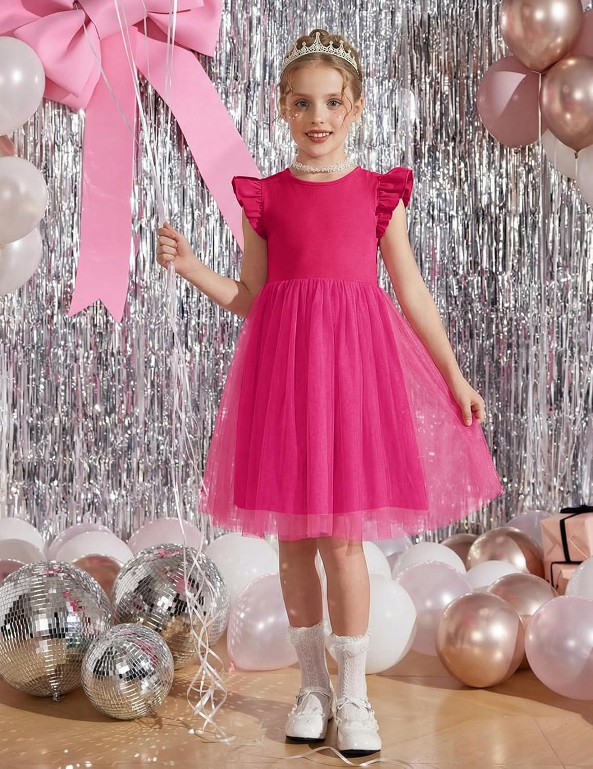 image:imageArshiner Toddler Flower Girl Dress VBack Bowknot Birthday Party Formal Ball Gown Prom Tulle DressesHot Pink