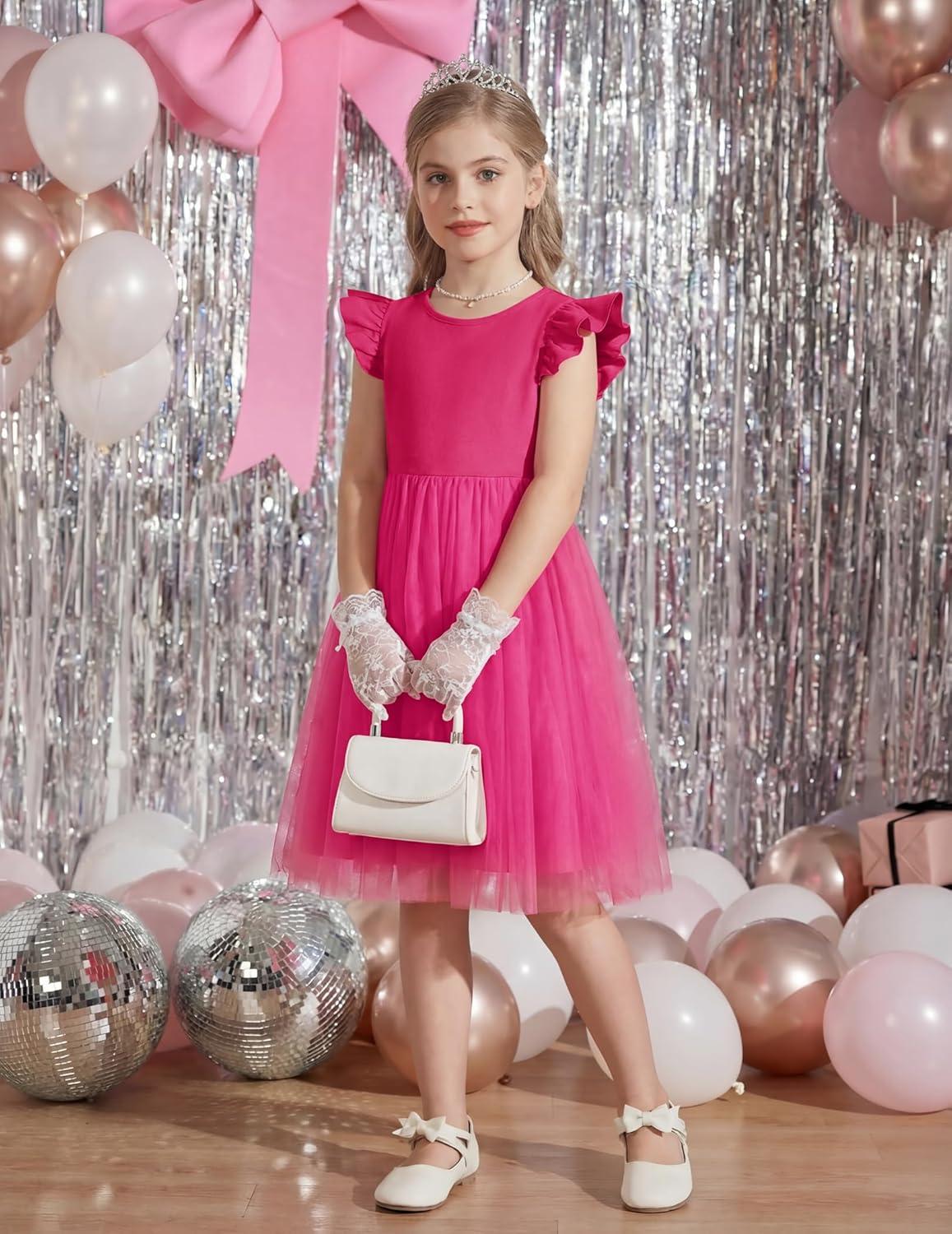 image:imageArshiner Toddler Flower Girl Dress VBack Bowknot Birthday Party Formal Ball Gown Prom Tulle DressesHot Pink