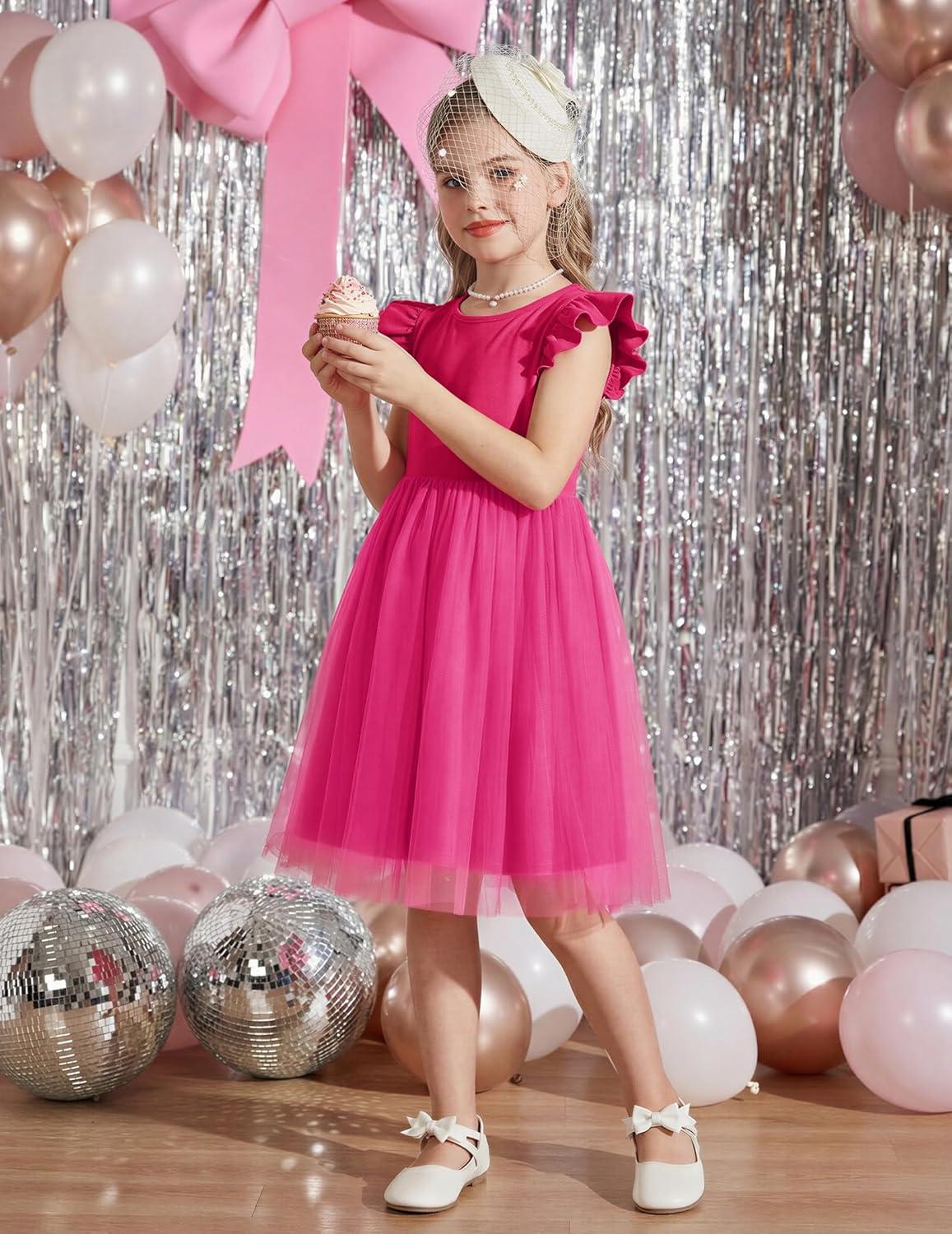 image:imageArshiner Toddler Flower Girl Dress VBack Bowknot Birthday Party Formal Ball Gown Prom Tulle DressesHot Pink