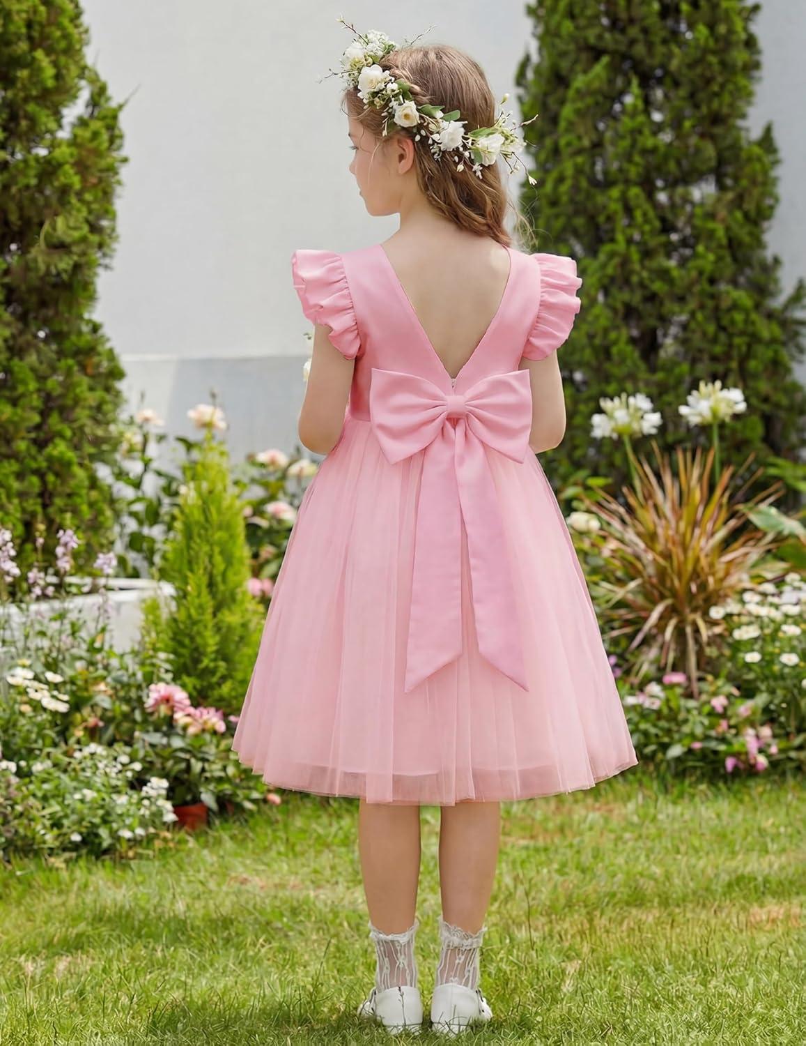 image:imageArshiner Toddler Flower Girl Dress VBack Bowknot Birthday Party Formal Ball Gown Prom Tulle DressesPink