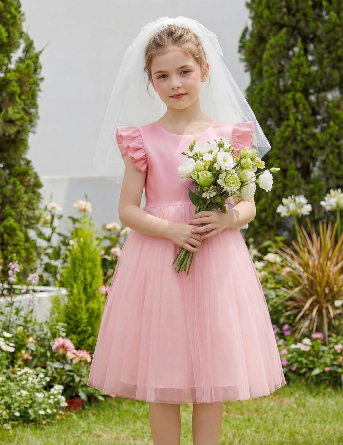 image:imageArshiner Toddler Flower Girl Dress VBack Bowknot Birthday Party Formal Ball Gown Prom Tulle DressesPink