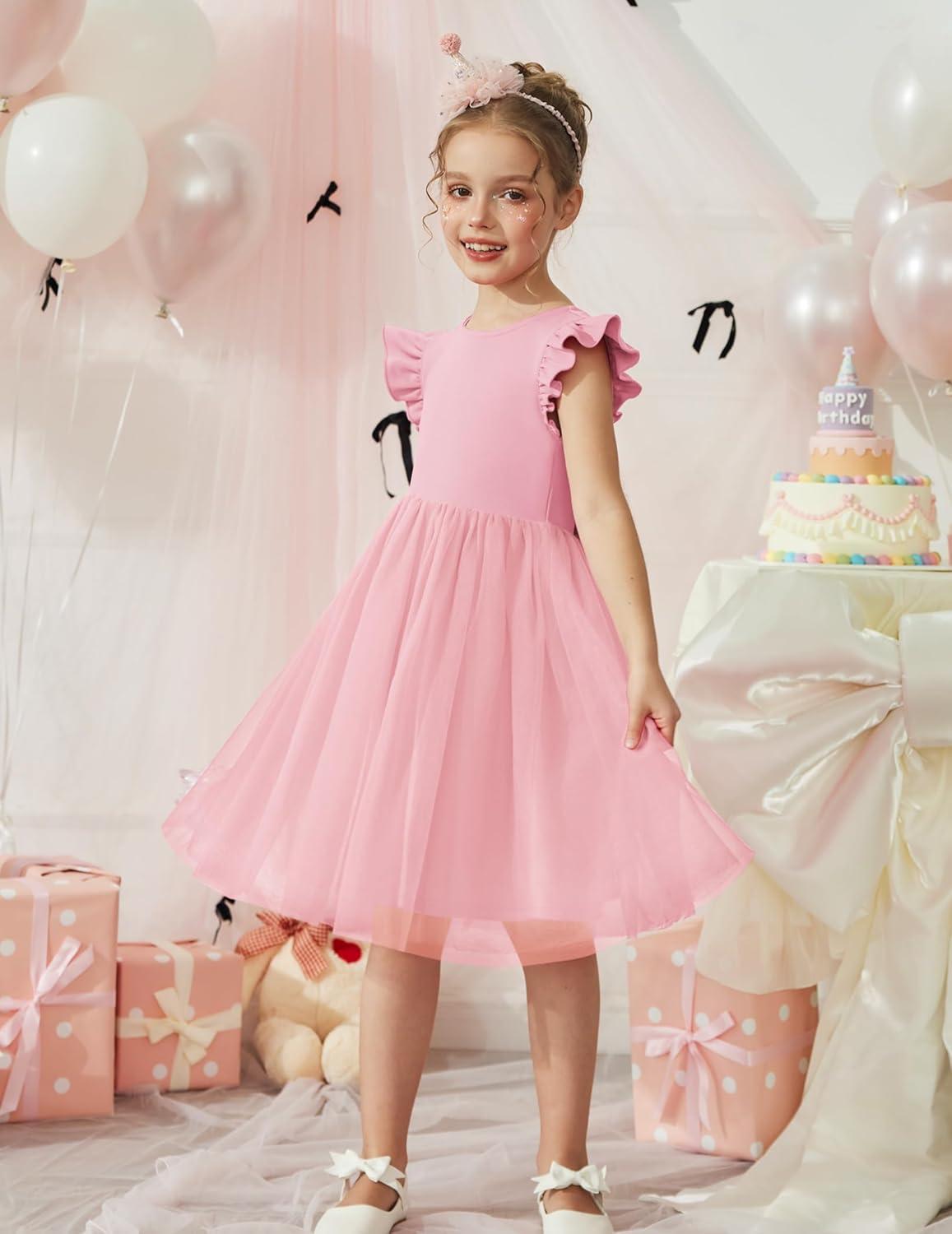 image:imageArshiner Toddler Flower Girl Dress VBack Bowknot Birthday Party Formal Ball Gown Prom Tulle DressesPink