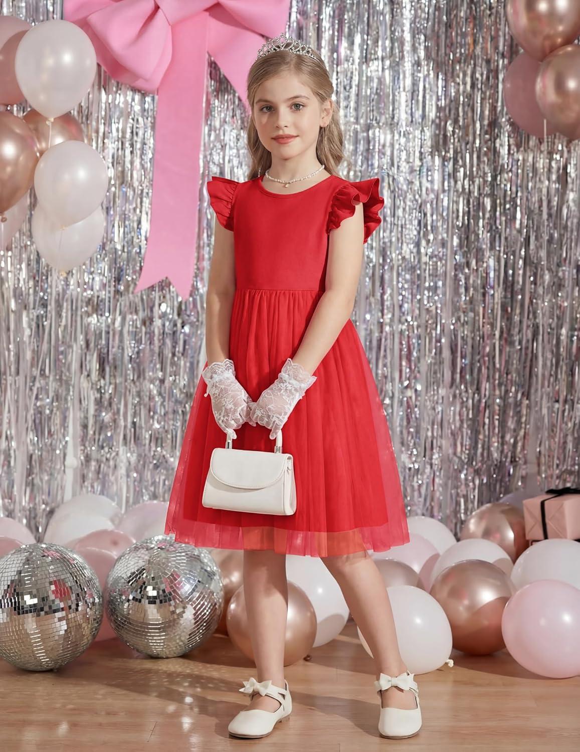 image:imageArshiner Toddler Flower Girl Dress VBack Bowknot Birthday Party Formal Ball Gown Prom Tulle DressesRed