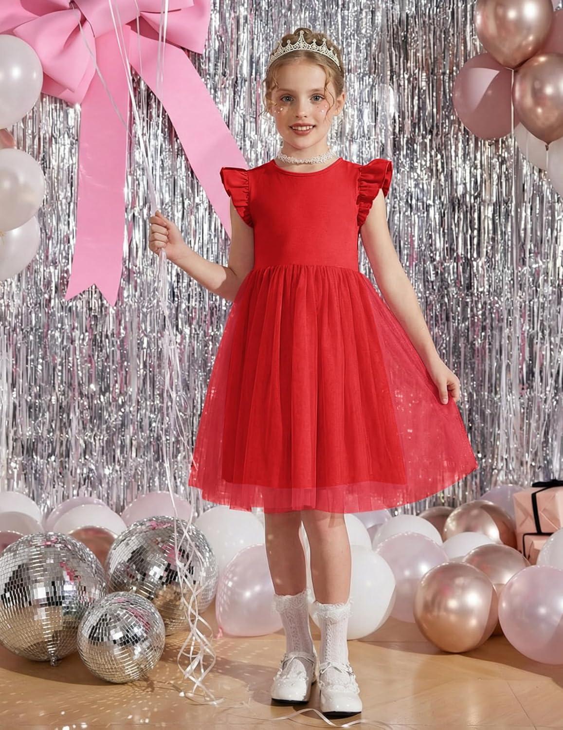 image:imageArshiner Toddler Flower Girl Dress VBack Bowknot Birthday Party Formal Ball Gown Prom Tulle DressesRed