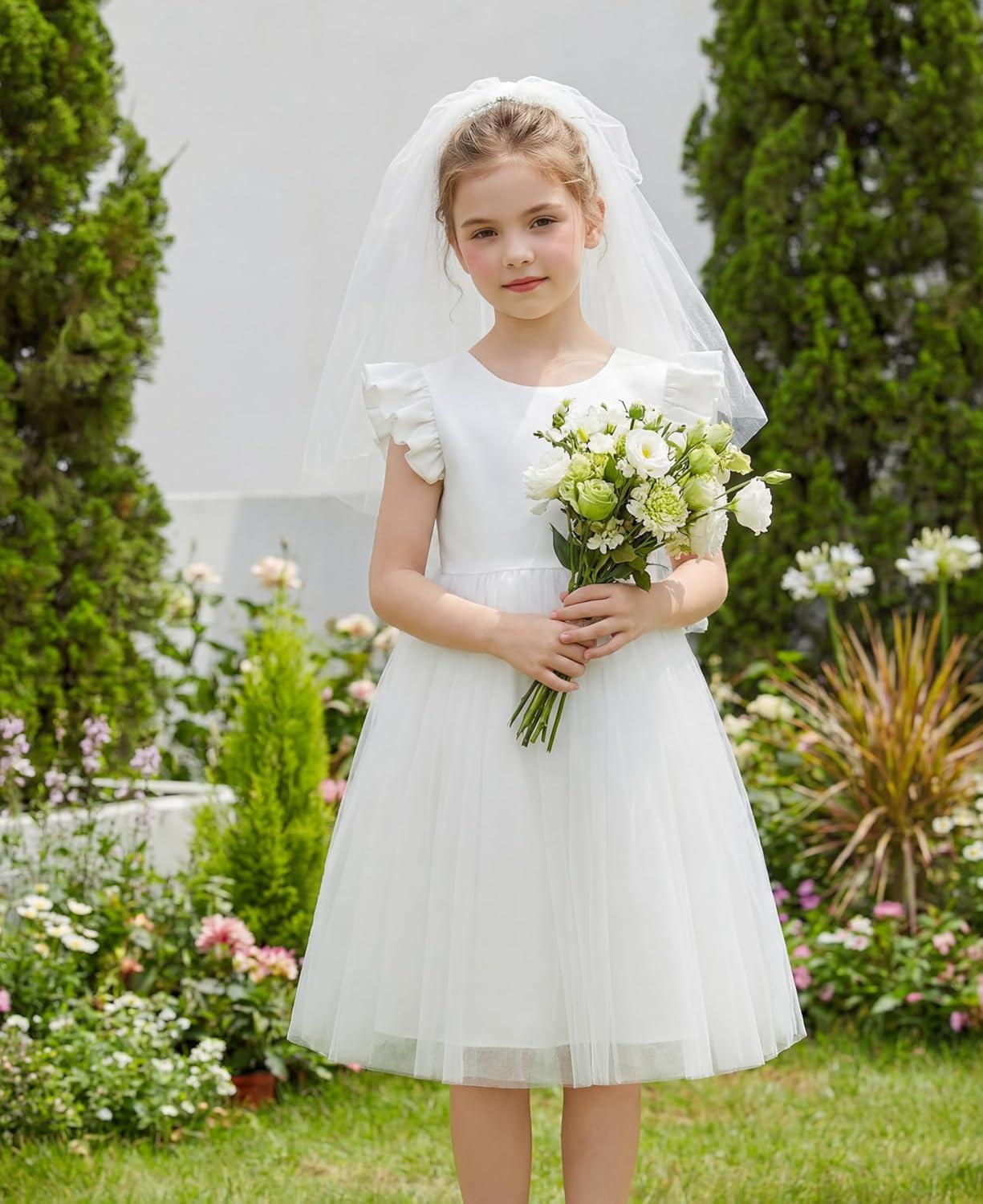 image:imageArshiner Toddler Flower Girl Dress VBack Bowknot Birthday Party Formal Ball Gown Prom Tulle DressesWhite
