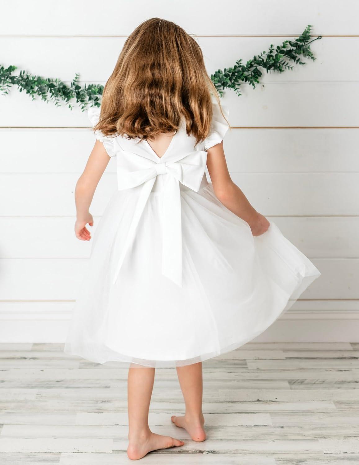 image:imageArshiner Toddler Flower Girl Dress VBack Bowknot Birthday Party Formal Ball Gown Prom Tulle DressesWhite