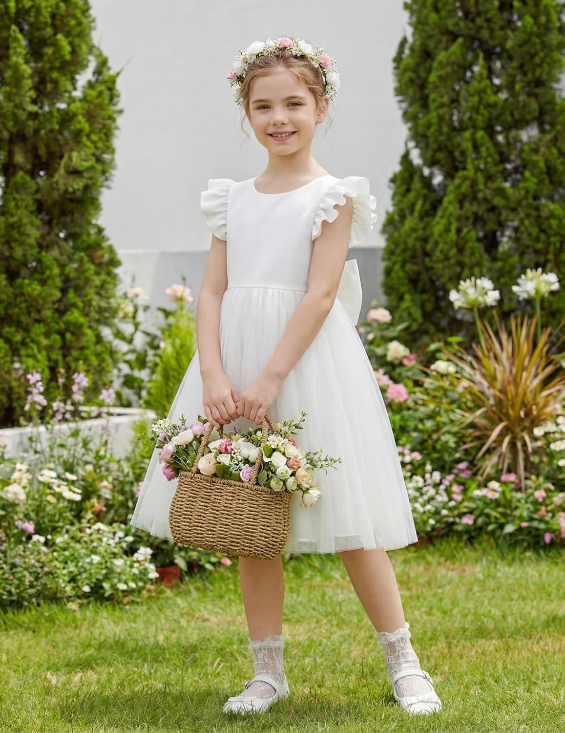 image:imageArshiner Toddler Flower Girl Dress VBack Bowknot Birthday Party Formal Ball Gown Prom Tulle DressesWhite