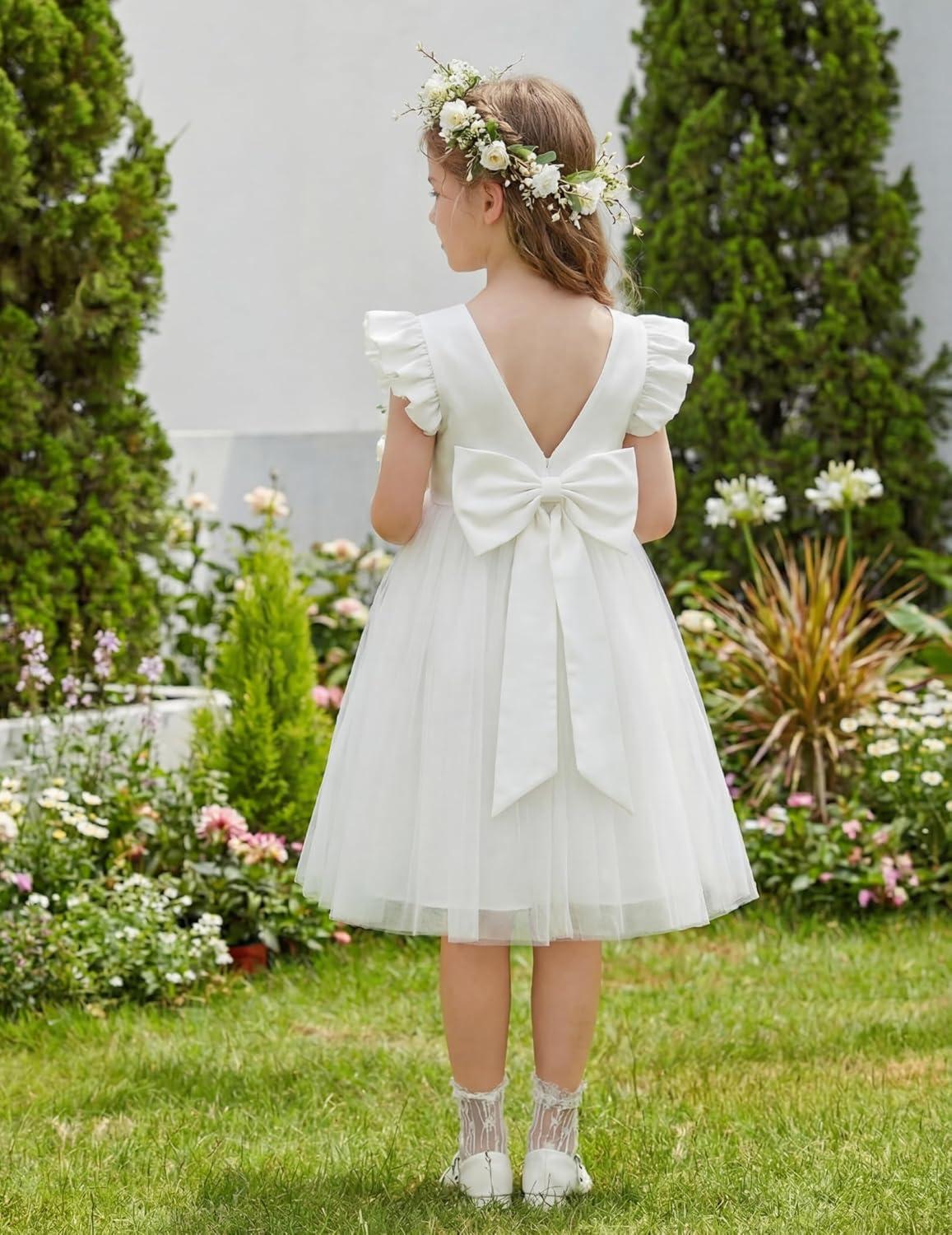 image:imageArshiner Toddler Flower Girl Dress VBack Bowknot Birthday Party Formal Ball Gown Prom Tulle DressesWhite