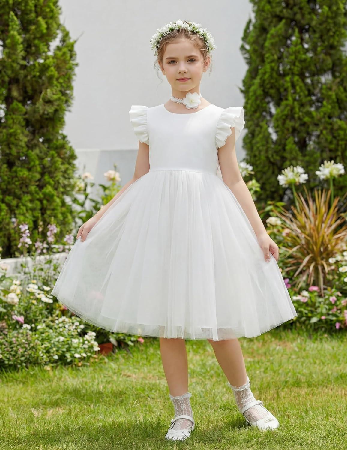 image:imageArshiner Toddler Flower Girl Dress VBack Bowknot Birthday Party Formal Ball Gown Prom Tulle DressesWhite