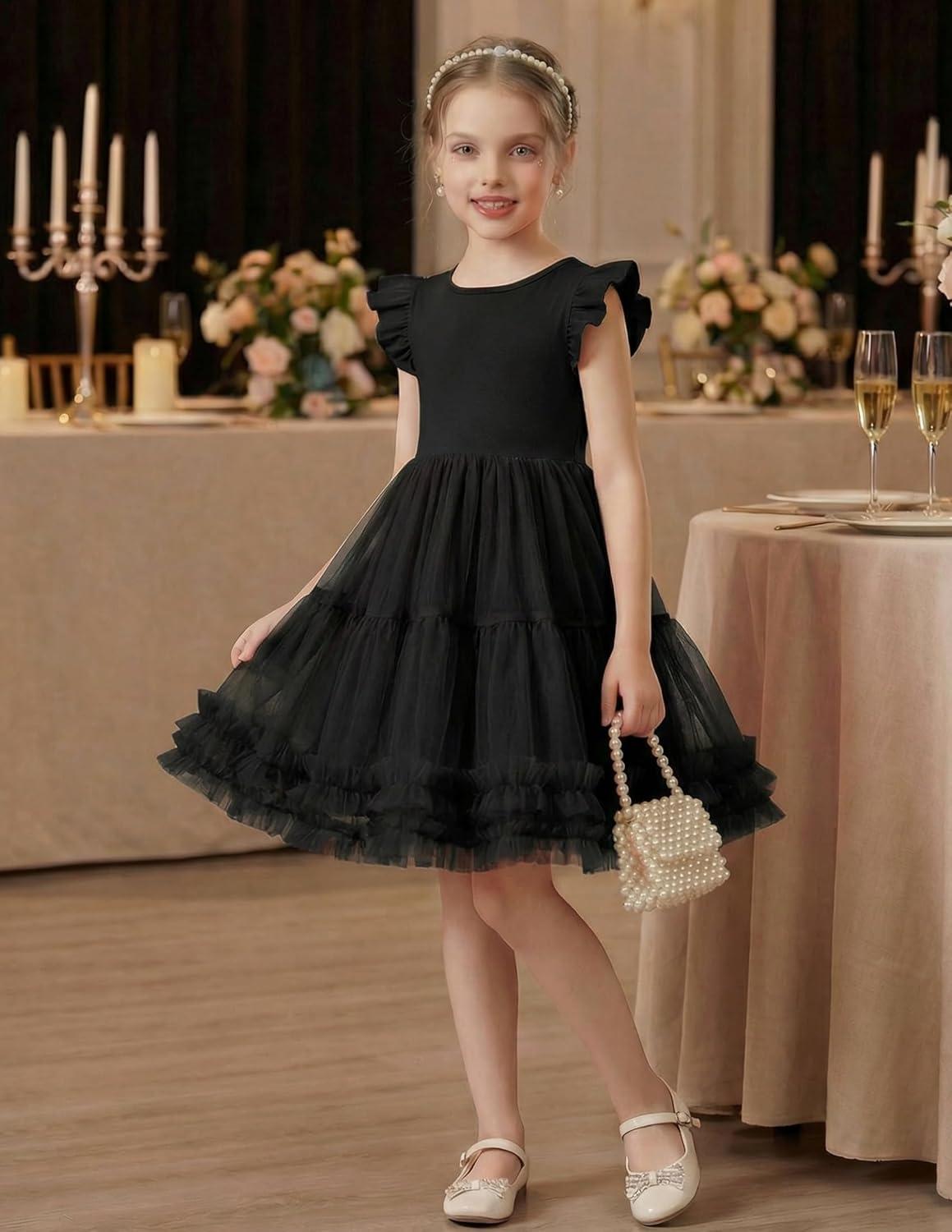 image:imageArshiner Toddler Tutu Dress Girls Summer Ruffle Sleeve Tulle Sundress Birthday Party Dresses 38YBlack