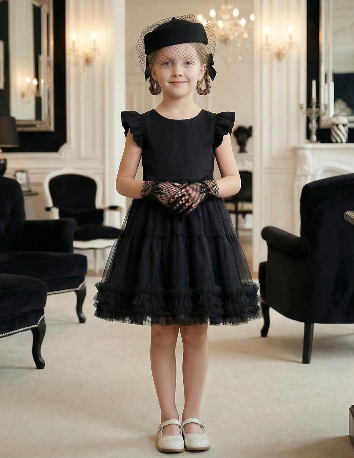 image:imageArshiner Toddler Tutu Dress Girls Summer Ruffle Sleeve Tulle Sundress Birthday Party Dresses 38YBlack