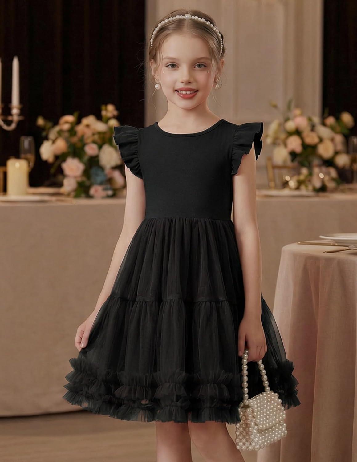 image:imageArshiner Toddler Tutu Dress Girls Summer Ruffle Sleeve Tulle Sundress Birthday Party Dresses 38YBlack