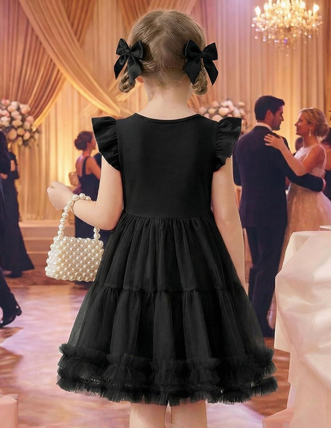 image:imageArshiner Toddler Tutu Dress Girls Summer Ruffle Sleeve Tulle Sundress Birthday Party Dresses 38YBlack