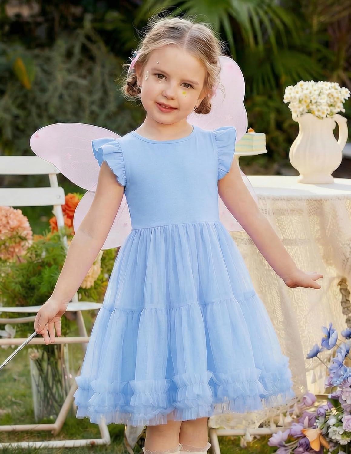 image:imageArshiner Toddler Tutu Dress Girls Summer Ruffle Sleeve Tulle Sundress Birthday Party Dresses 38YBlue