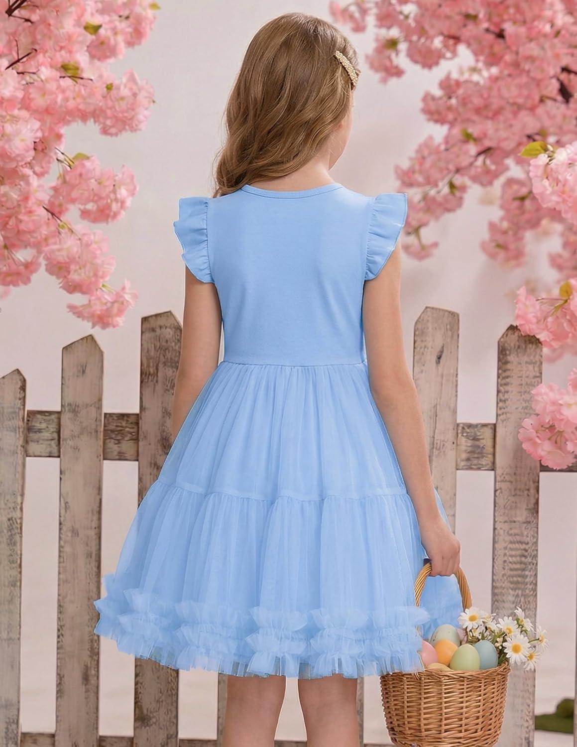 image:imageArshiner Toddler Tutu Dress Girls Summer Ruffle Sleeve Tulle Sundress Birthday Party Dresses 38YBlue