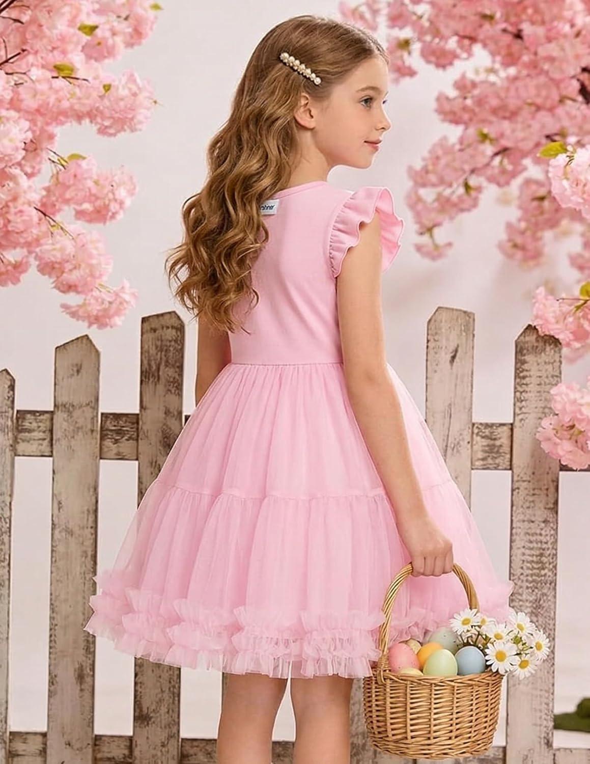 image:imageArshiner Toddler Tutu Dress Girls Summer Ruffle Sleeve Tulle Sundress Birthday Party Dresses 38YPink