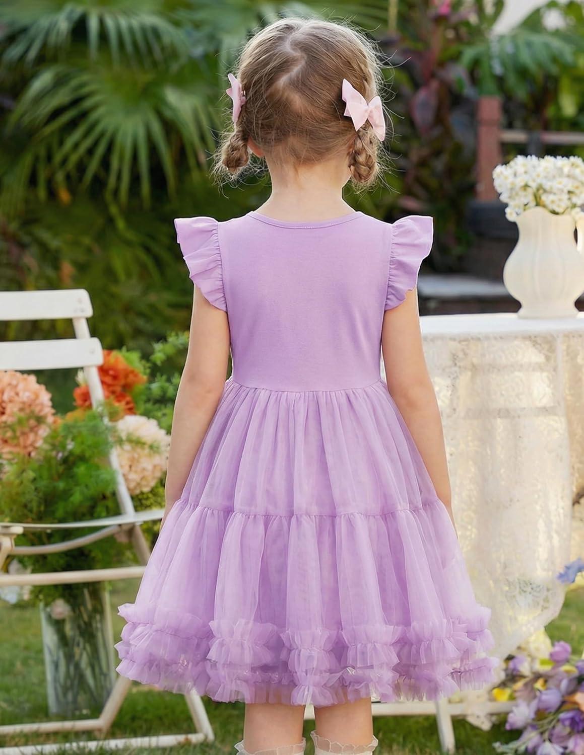 image:imageArshiner Toddler Tutu Dress Girls Summer Ruffle Sleeve Tulle Sundress Birthday Party Dresses 38YPurple