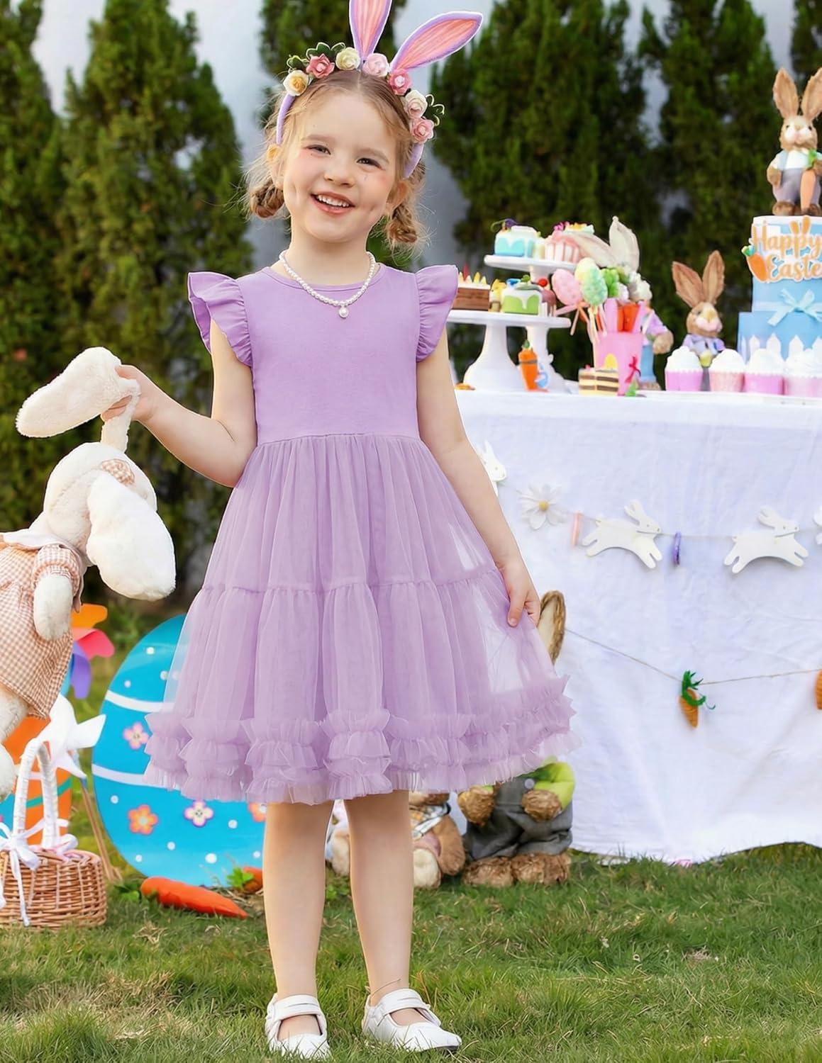 image:imageArshiner Toddler Tutu Dress Girls Summer Ruffle Sleeve Tulle Sundress Birthday Party Dresses 38YPurple