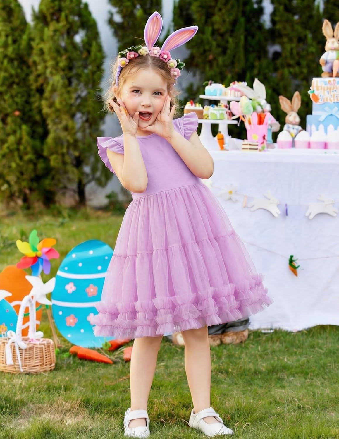 image:imageArshiner Toddler Tutu Dress Girls Summer Ruffle Sleeve Tulle Sundress Birthday Party Dresses 38YPurple