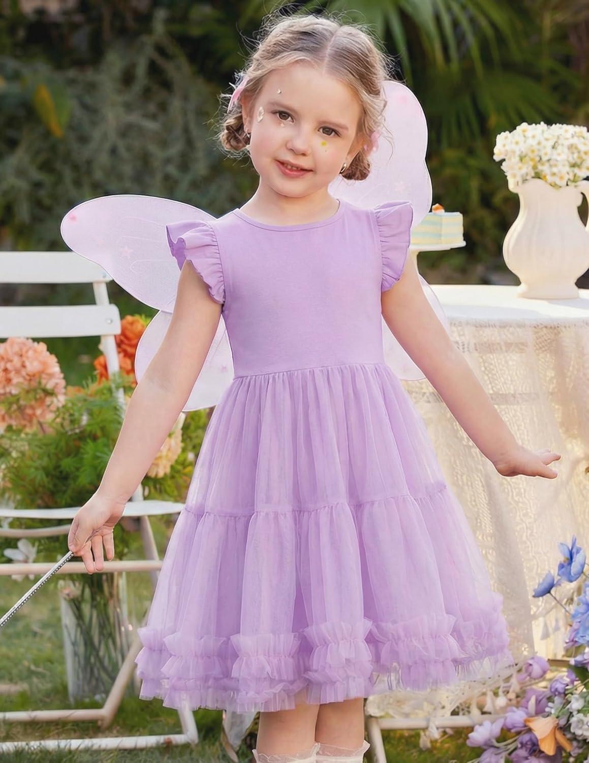 image:imageArshiner Toddler Tutu Dress Girls Summer Ruffle Sleeve Tulle Sundress Birthday Party Dresses 38YPurple