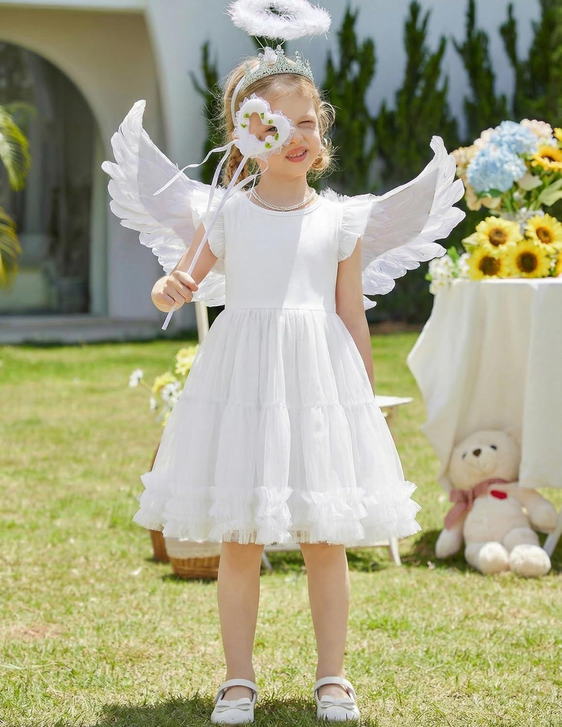 image:imageArshiner Toddler Tutu Dress Girls Summer Ruffle Sleeve Tulle Sundress Birthday Party Dresses 38YWhite