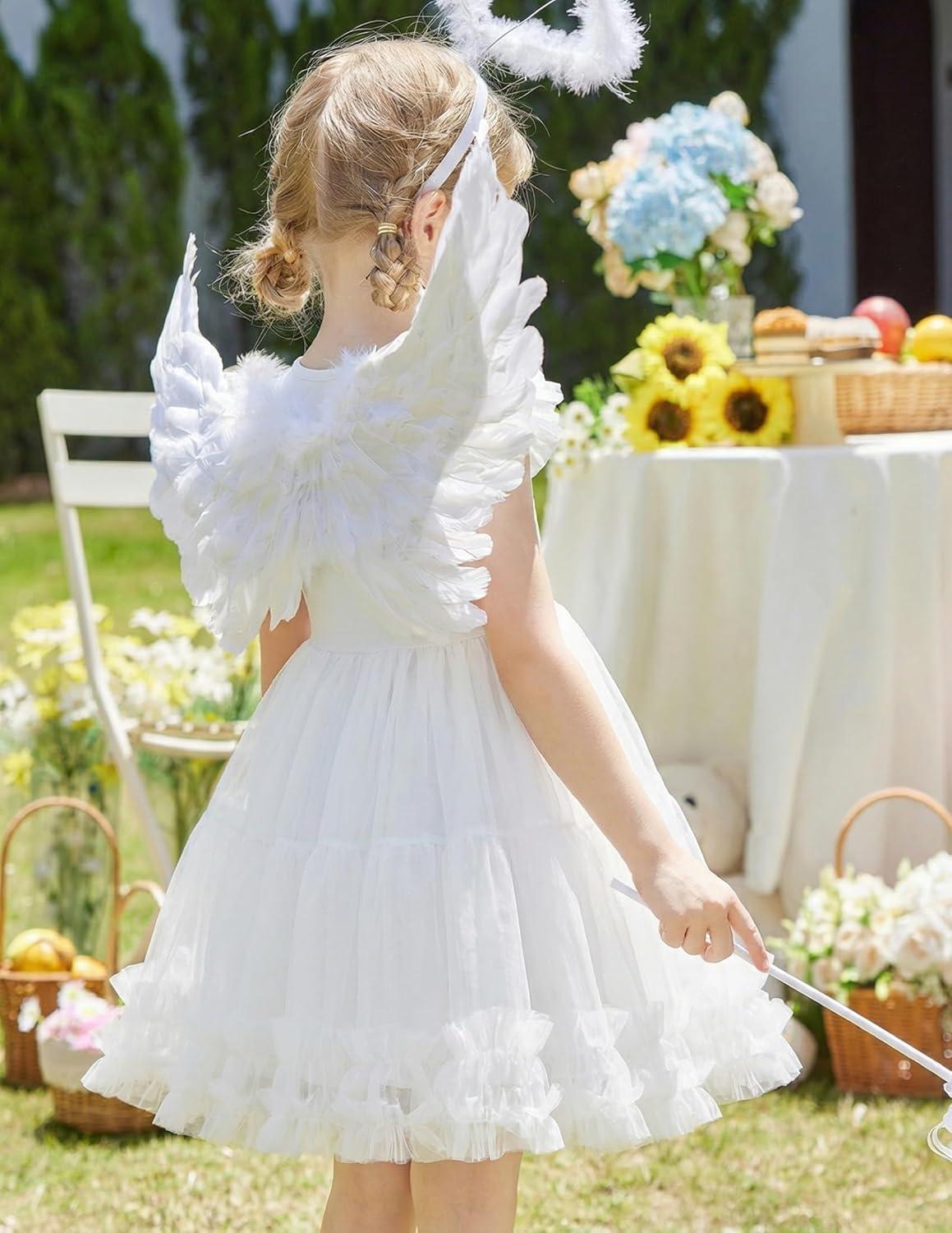 image:imageArshiner Toddler Tutu Dress Girls Summer Ruffle Sleeve Tulle Sundress Birthday Party Dresses 38YWhite