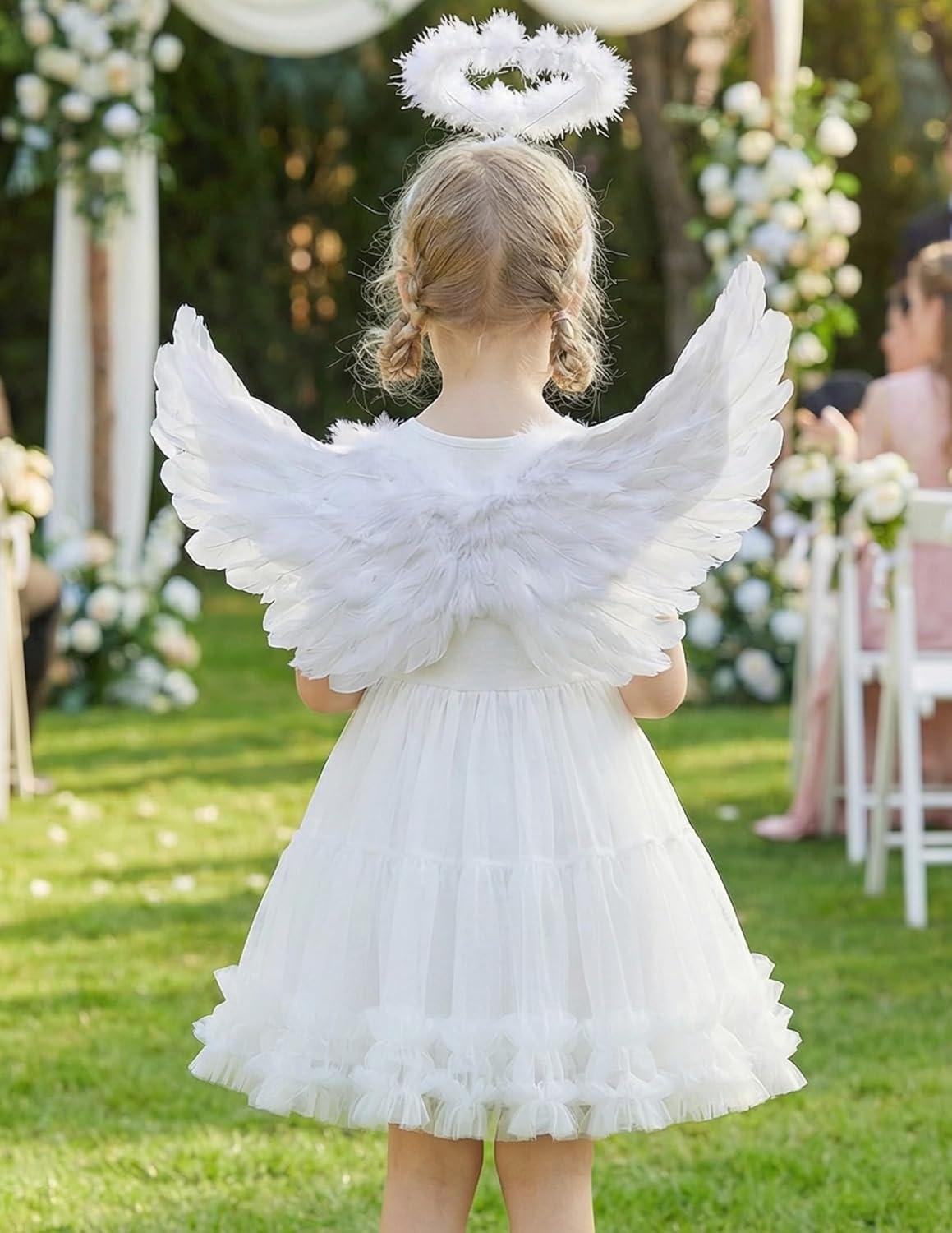 image:imageArshiner Toddler Tutu Dress Girls Summer Ruffle Sleeve Tulle Sundress Birthday Party Dresses 38YWhite