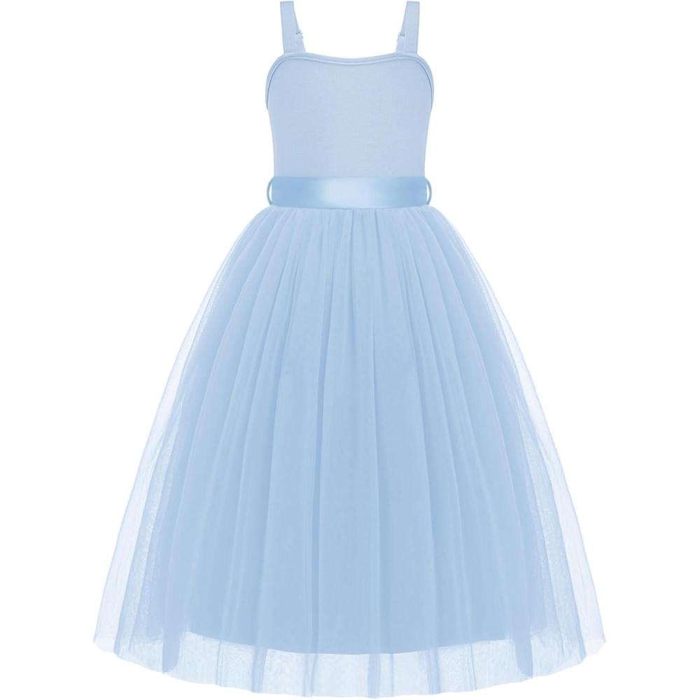 image:imageArshiner Flower Girls Dress Spaghetti Strap Formal Wedding Pageant Party Tulle Long Dresses with BeltBlue