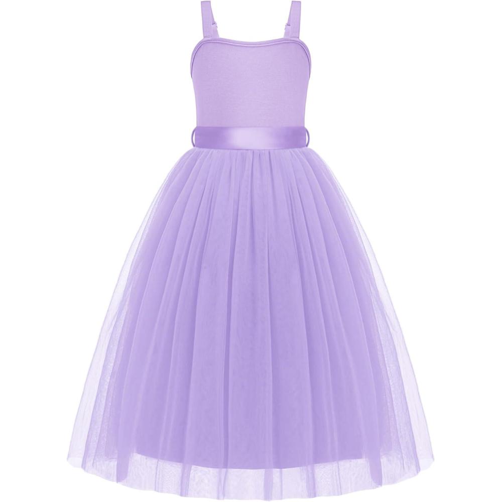 image:imageArshiner Flower Girls Dress Spaghetti Strap Formal Wedding Pageant Party Tulle Long Dresses with BeltPurple