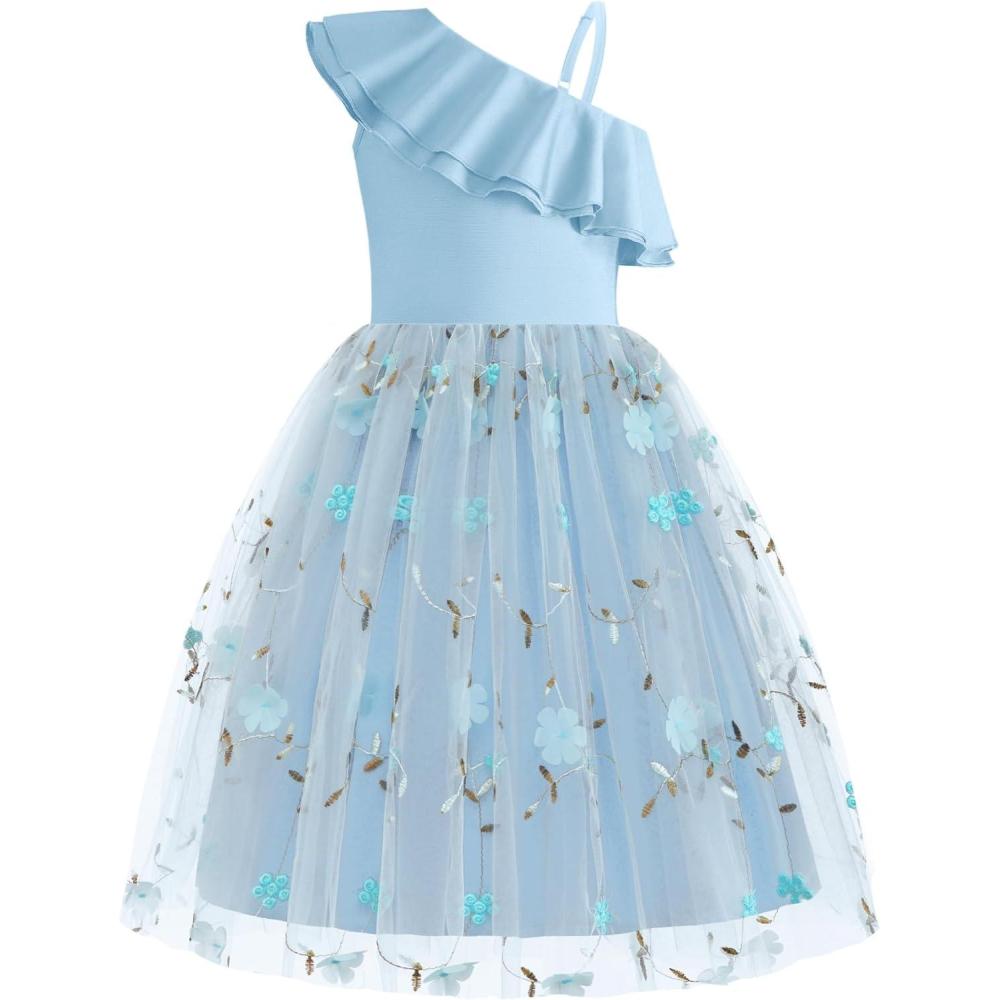 image:imageArshiner Girls Dresses Ruffle Trim Off Shoulder Formal Wedding Party Fancy Summer Tulle Dress for 614 YearsBlue Floral
