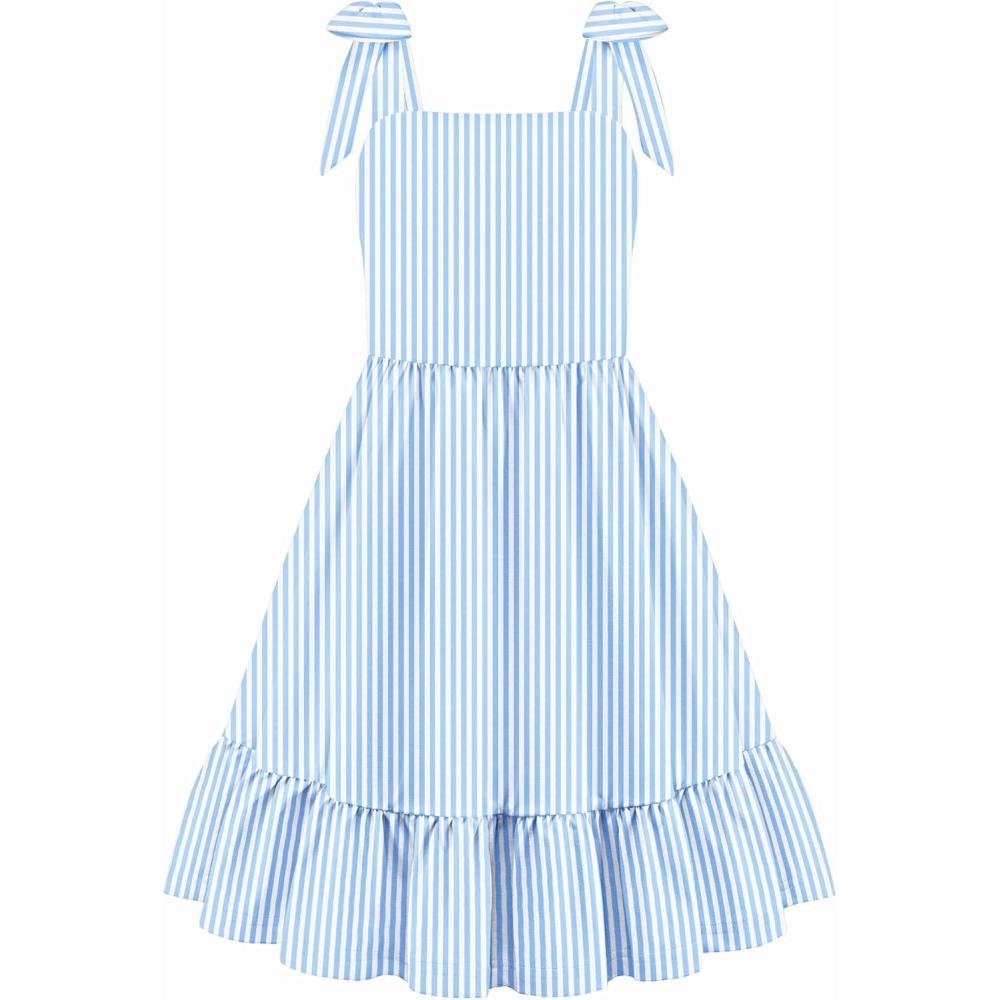 image:imageArshiner Girls Summer Dress Bowknot Strap Casual Sleeveless Tiered Sundress with Pockets 614 YearsBlue Stripes
