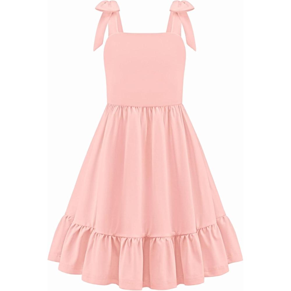 image:imageArshiner Girls Summer Dress Bowknot Strap Casual Sleeveless Tiered Sundress with Pockets 614 YearsLight Pink