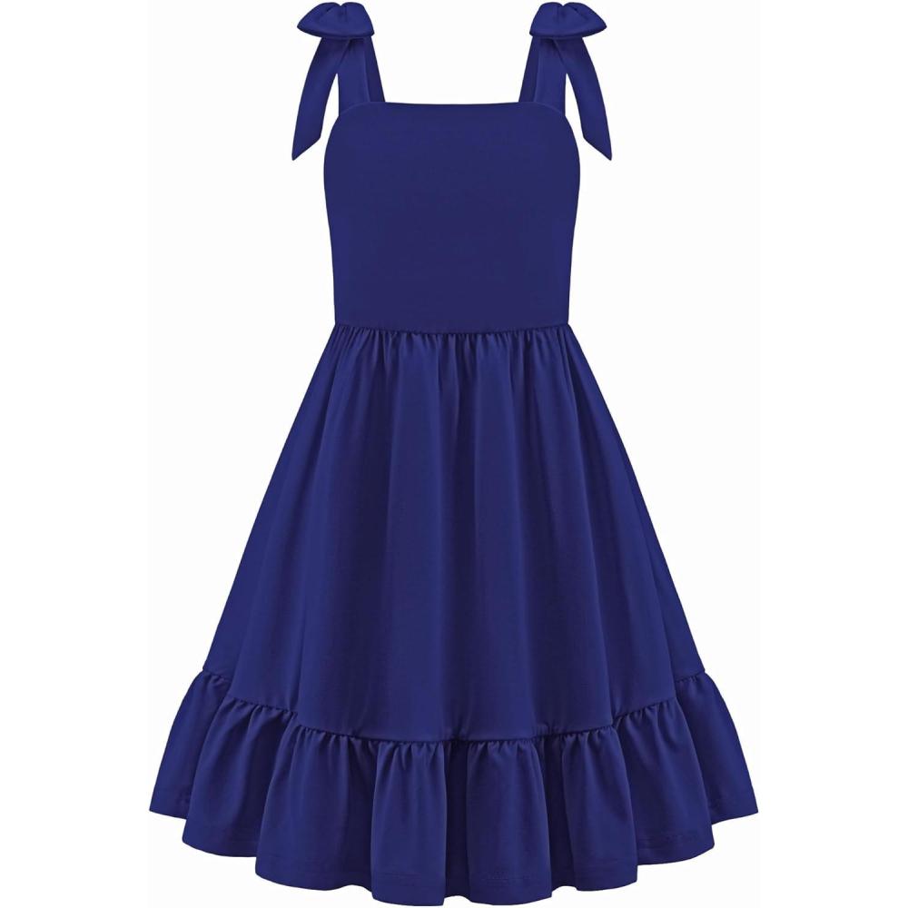 image:imageArshiner Girls Summer Dress Bowknot Strap Casual Sleeveless Tiered Sundress with Pockets 614 YearsNavy Blue