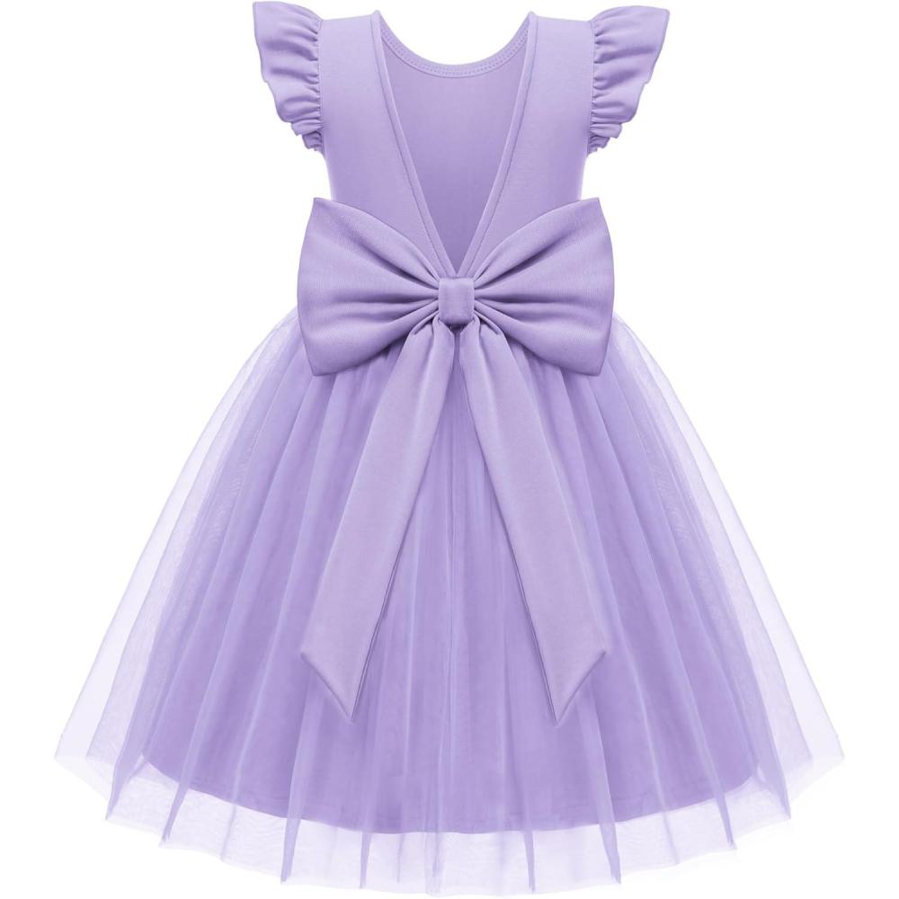 image:imageArshiner Toddler Flower Girl Dress VBack Bowknot Birthday Party Formal Ball Gown Prom Tulle DressesLavender