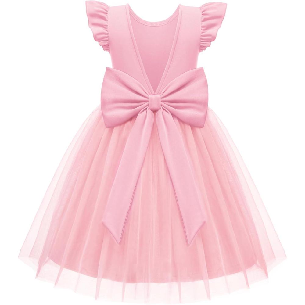 image:imageArshiner Toddler Flower Girl Dress VBack Bowknot Birthday Party Formal Ball Gown Prom Tulle DressesPink