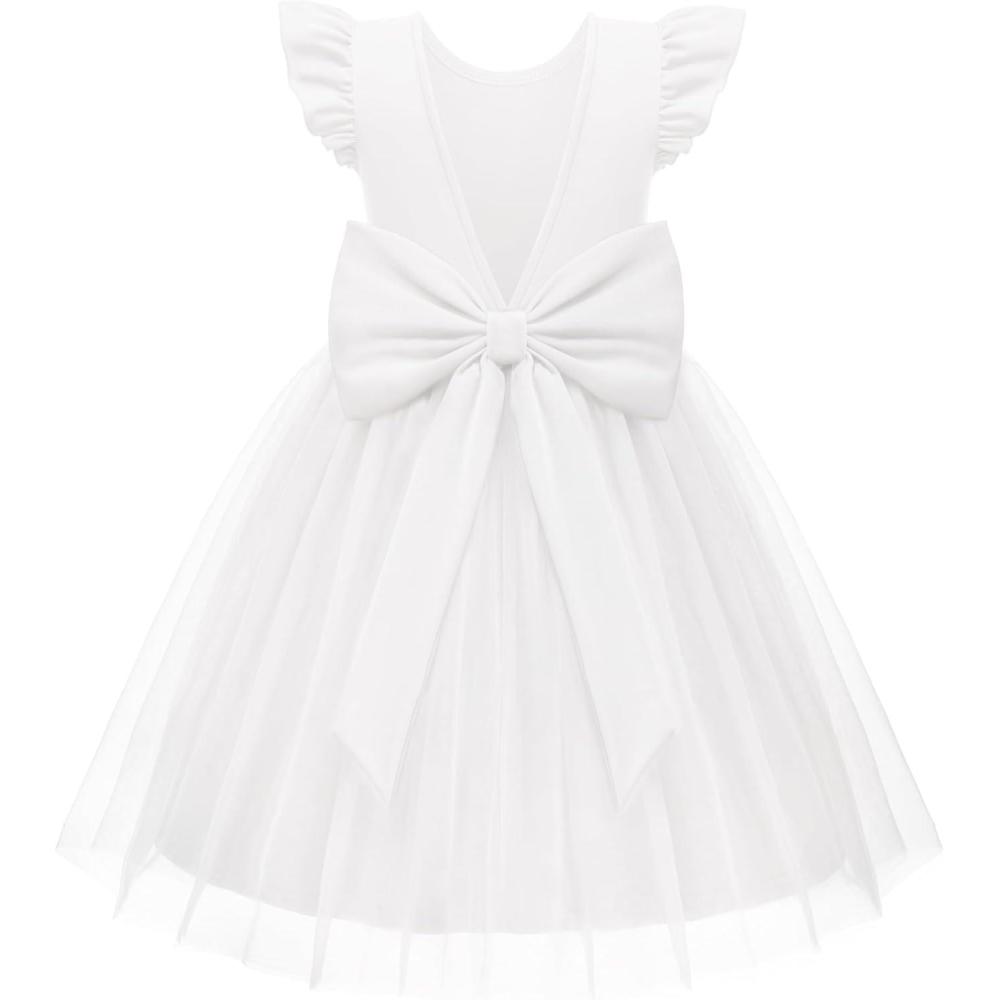 image:imageArshiner Toddler Flower Girl Dress VBack Bowknot Birthday Party Formal Ball Gown Prom Tulle DressesWhite