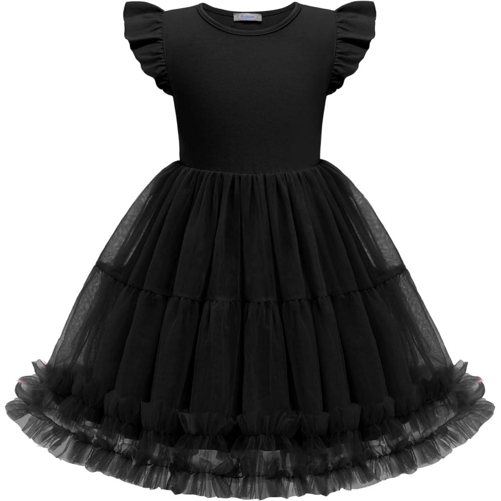 image:imageArshiner Toddler Tutu Dress Girls Summer Ruffle Sleeve Tulle Sundress Birthday Party Dresses 38YBlack